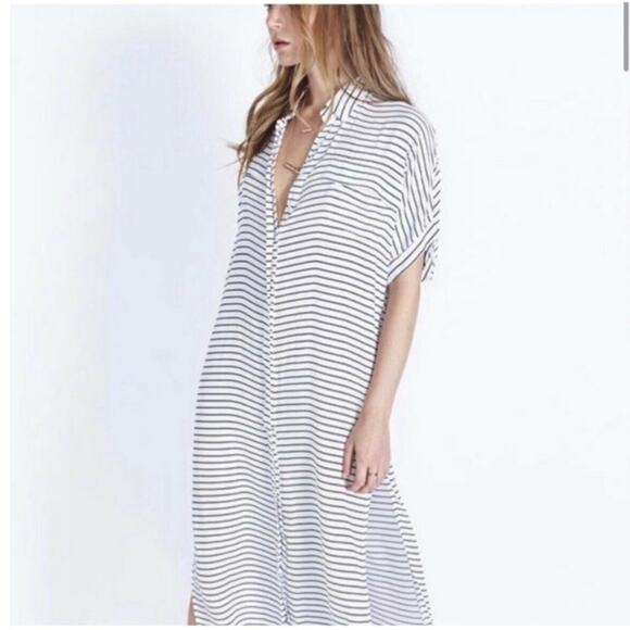 Faithfull the Brand Gigi Shirt Dress Navy White Stripes Medium - Picture 1 of 7